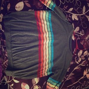 Grey w/ Multicolored Strips Long Sleeve Shirt